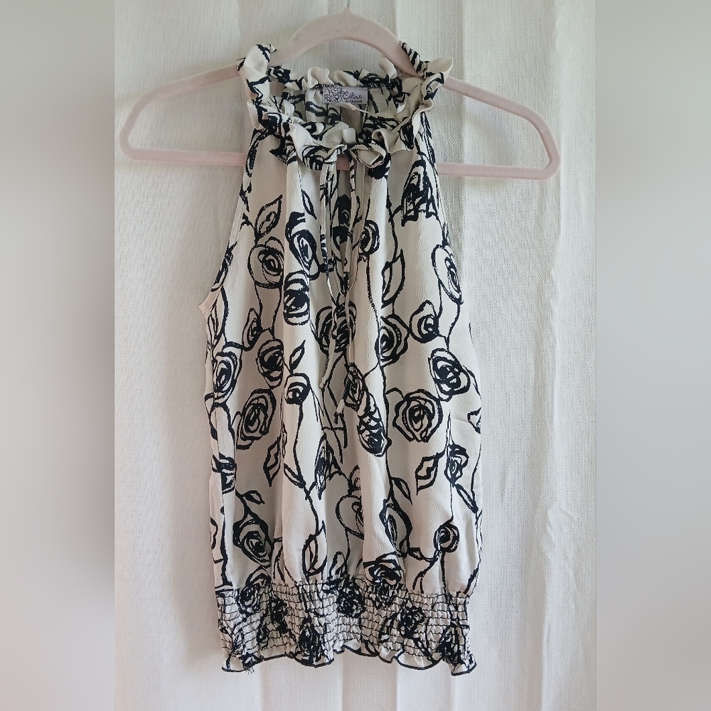 Champion White Cream Ruffled Sleeveless Blouse